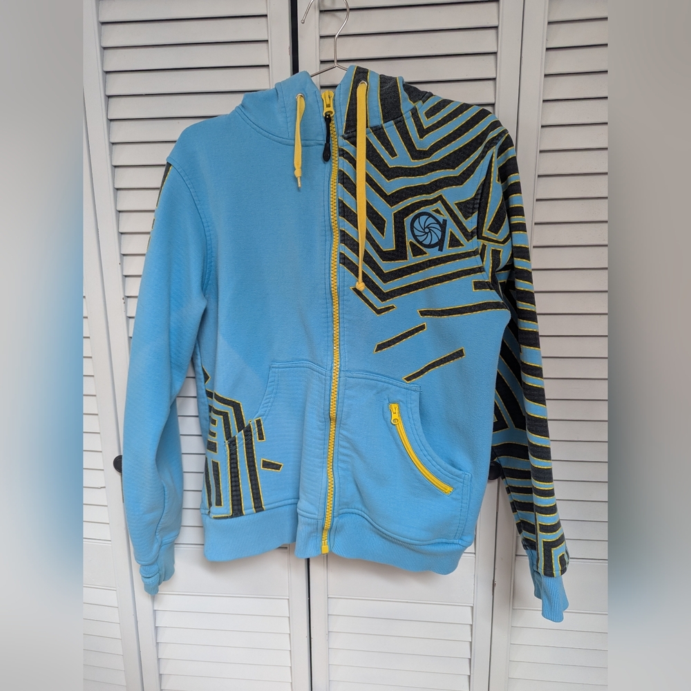 Blue and Yellow Aperture Snowboard Hoodie
